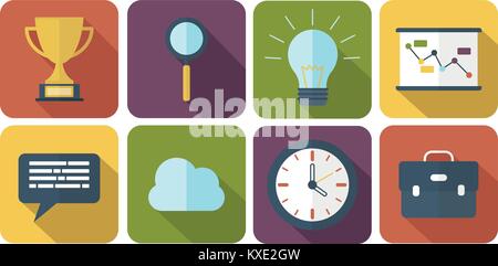 Modern and simple flat vector illustration. Set of eight business icons. Image for a website, presentation, application, interface. Stock Vector