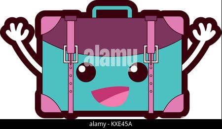 line color happy travel backpack kawaii with arms Stock Vector