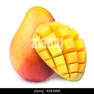 Mango with half sliced to cubes isolated Stock Photo
