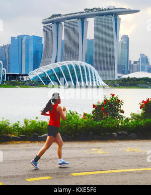 Young Chinese woman working out with personal trainer at gym Stock