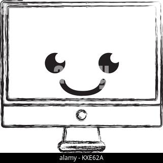 figure smile computer screen kawaii cartoon Stock Vector