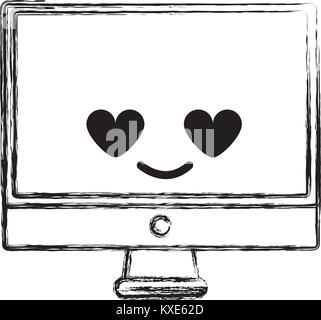 figure computer screen in love kawaii cartoon Stock Vector