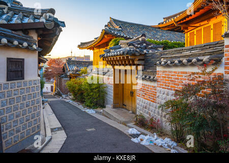 Seoul city skyline with Bukchon Hanok village in South Korea. Stock Photo