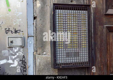 intercoms with protection grid in a condominium to defend against vandalism Stock Photo