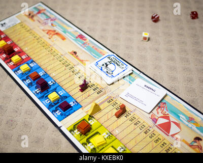 The game board of Advance to Boardwalk, a 1985 spin-off of the Parker Brothers board game, Monopoly. Stock Photo