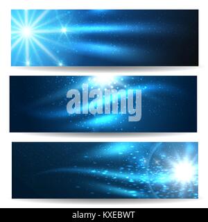 Set of outer space banners with sky, glowing stars and nebulas. Vector illustration. Stock Vector