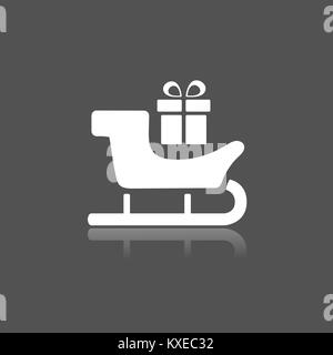 Sled icon with gift and reflection on black background. Vector illustration Stock Vector