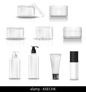 empty and clean white plastic containers Stock Vector