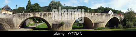 Panoramic view of old stone arch bridge in Echternach in Luxembourg Stock Photo