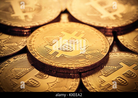 close up of bitcoins Stock Photo