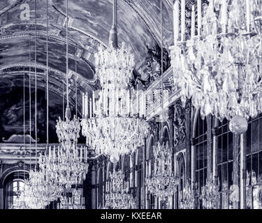 Ceiling and chandeliers (Lustre) in the Hall of Mirrors, Chateau de Versailles, France