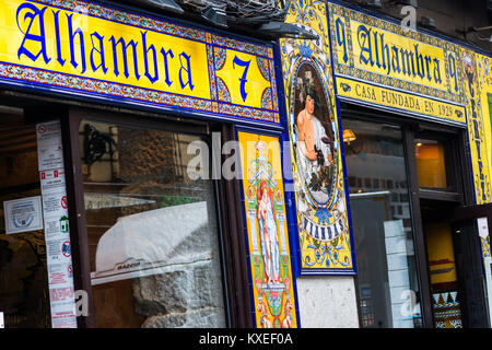 Colourful restaurant & bar on Calle de la Victoria near Sol, Madrid, Spain. Stock Photo