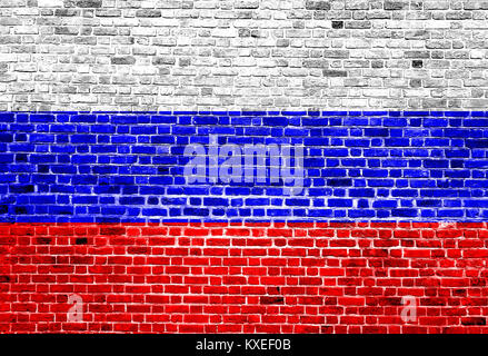 Flag of Russia painted on brick wall, background texture Stock Photo