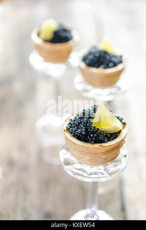 Sandwiches with black and red caviar Stock Photo