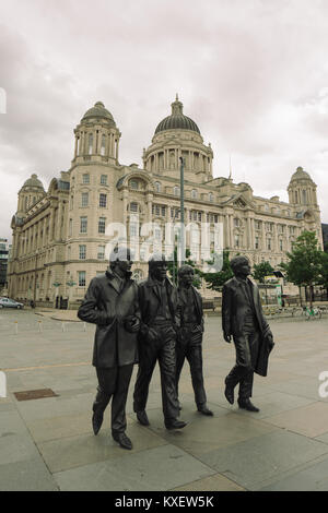 The Beatles Statue. Monument in Liverpool, England, UK. Popular Bronze statues of the four Beatles created by sculptor Andy Edwards. Stock Photo