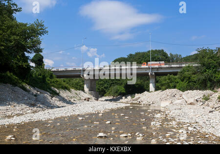 Road bridge over the river Dede in the village of Dederkoy, Tuapse district, Krasnodar Region, Russia Stock Photo