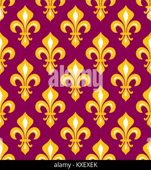 Royal heraldic Lilies, Fleur-de-lis, purple and gold, seamless pattern ...