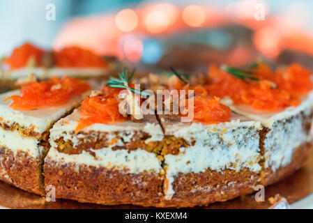 Freshly decorated organic carrot cake Stock Photo