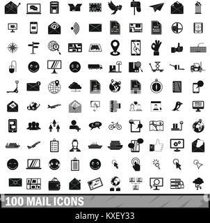 100 mail icons set in simple style Stock Vector