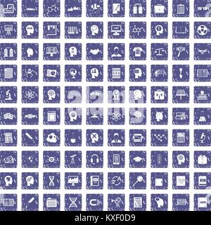 100 knowledge icons set grunge sapphire Stock Vector