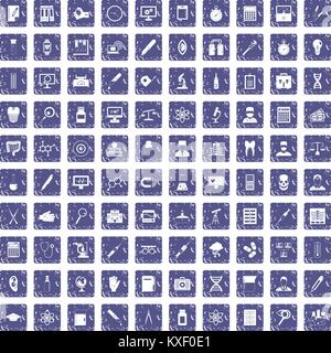 100 lab icons set grunge sapphire Stock Vector