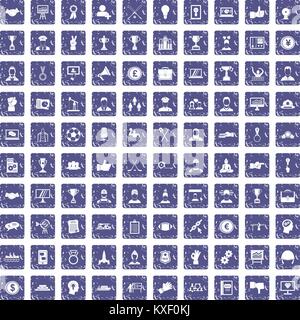 100 leadership icons set grunge sapphire Stock Vector