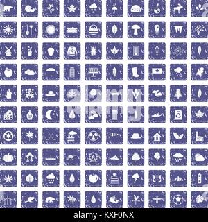 100 leaf icons set grunge sapphire Stock Vector