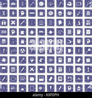 100 learning icons set grunge sapphire Stock Vector