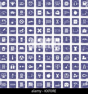 100 learning kids icons set grunge sapphire Stock Vector