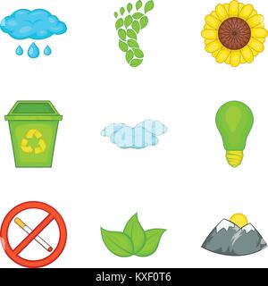 Monitoring of the environment icons set, cartoon style Stock Vector