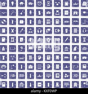 100 library icons set grunge sapphire Stock Vector