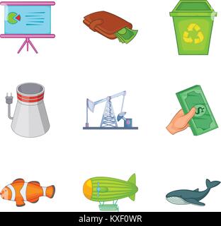 Destroy the nature icons set, cartoon style Stock Vector