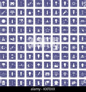 100 light source icons set grunge sapphire Stock Vector