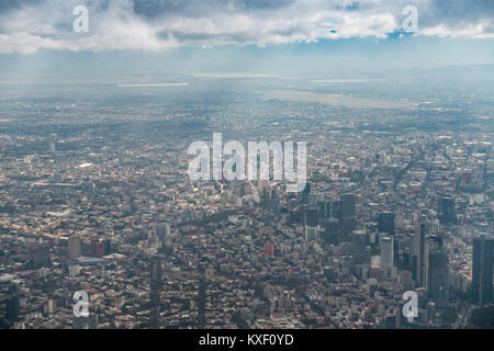 Aerial view showing the haze of pollution over the skyscrapers along Paseo de la Reforma from Chapultepec Park October 25, 2017 in downtown Mexico City, Mexico. Mexico City is the capital of Mexico and and the most populous city North America. Stock Photo