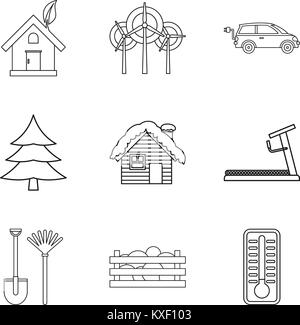 Unity with ecosystem icons set, outline style Stock Vector