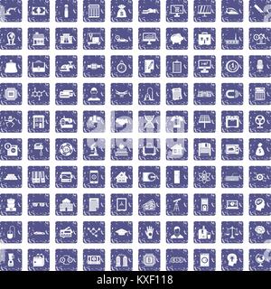100 loans icons set grunge sapphire Stock Vector