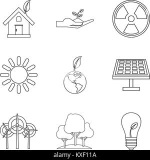 Natural impact icons set, outline style Stock Vector