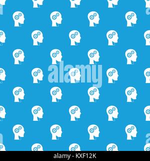 Gears in human head pattern seamless blue Stock Vector