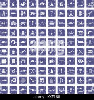 100 lorry icons set grunge sapphire Stock Vector