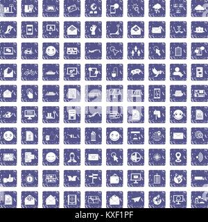 100 mail icons set grunge sapphire Stock Vector