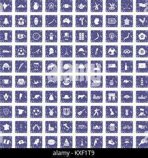 100 map icons set grunge sapphire Stock Vector