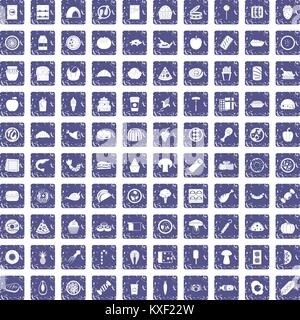 100 meal icons set grunge sapphire Stock Vector