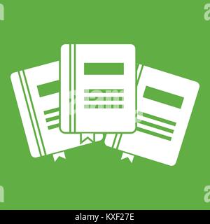 Three books with bookmarks icon green Stock Vector