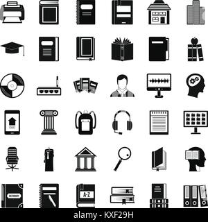 Library icons set, simple style Stock Vector