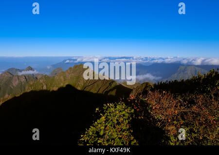 The summit beautiful landscape of Fansipan or Phan Xi Pang mountain the highest mountain in Indochina at Sapa Vietnam Stock Photo