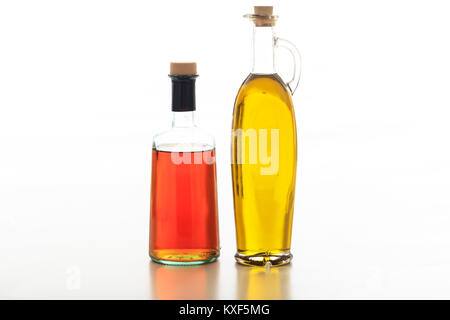 Olive oil and vinegar bottles on white background Stock Photo