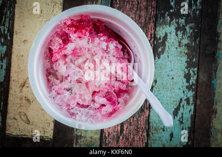 Top view on Home made ice cream from Ice with sweet syrup Stock Photo