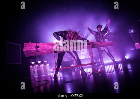 The Swedish electronic music duo The Knife performs a live concert at VEGA in Copenhagen. The band consists of the two siblings Karin Dreijer Andersson and Olof Dreijer (pictured) who include a big group of live musicians and dancers at live concerts. Dennmark 12/05 2013. Stock Photo