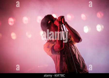 The American rock band The Strokes performs a live concert at the Spanish music festival Primavera Sound 2015 in Barcelona. Here lead singer Julian Casablancas is pictured live on stage. Spain, 31/06 2015. Stock Photo