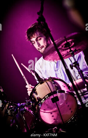 Drummer Chris Tomson from the New York-based indie rock band Vampire Weekend pictured at a live concert in Copenhagen. Denmark 13/08 2009. Stock Photo